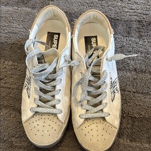 Golden Goose White and Silver Sneakers